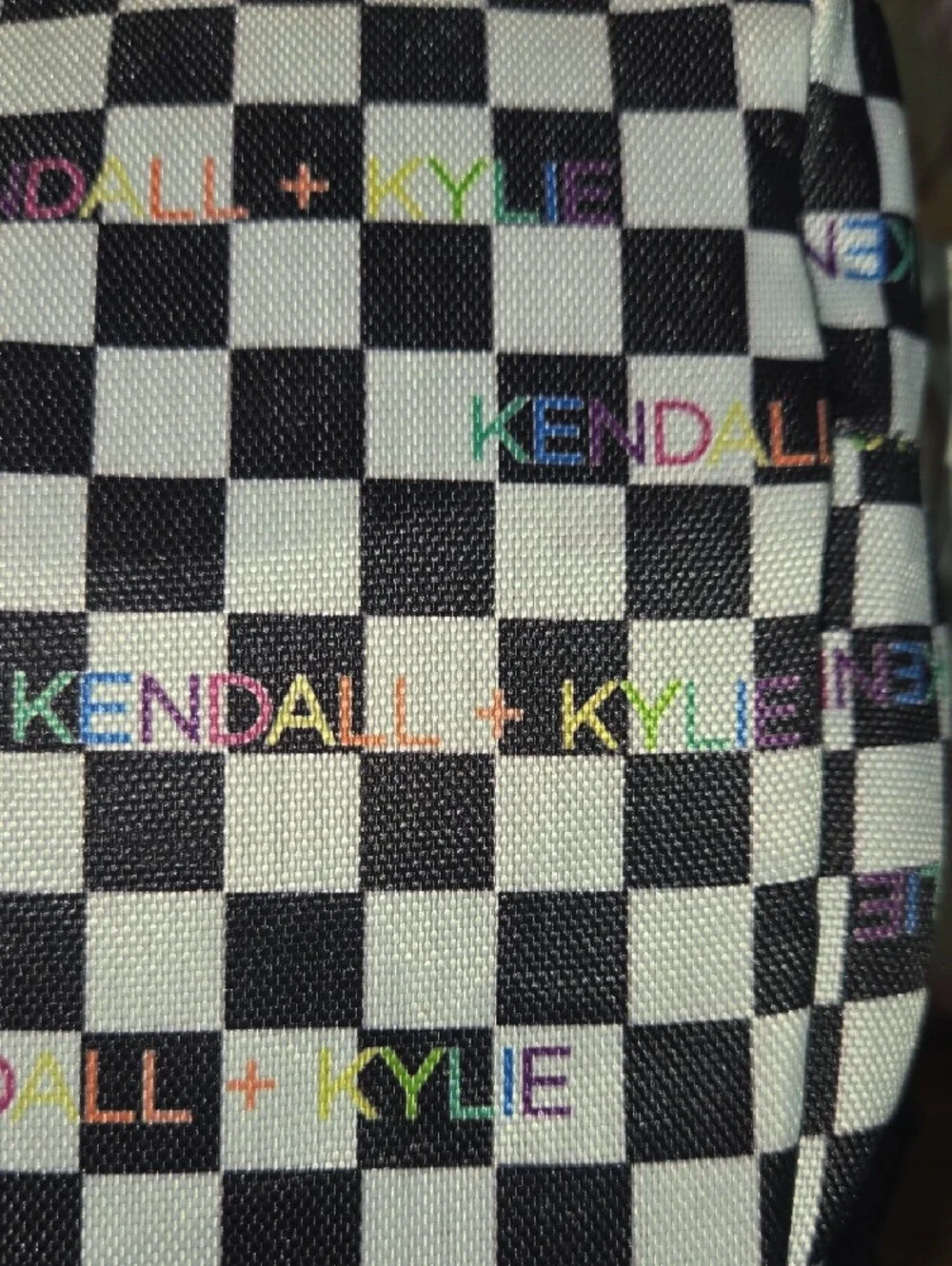 Kendall & Kylie Black White Checkerboard Mini Backpack with Multicolor Logo